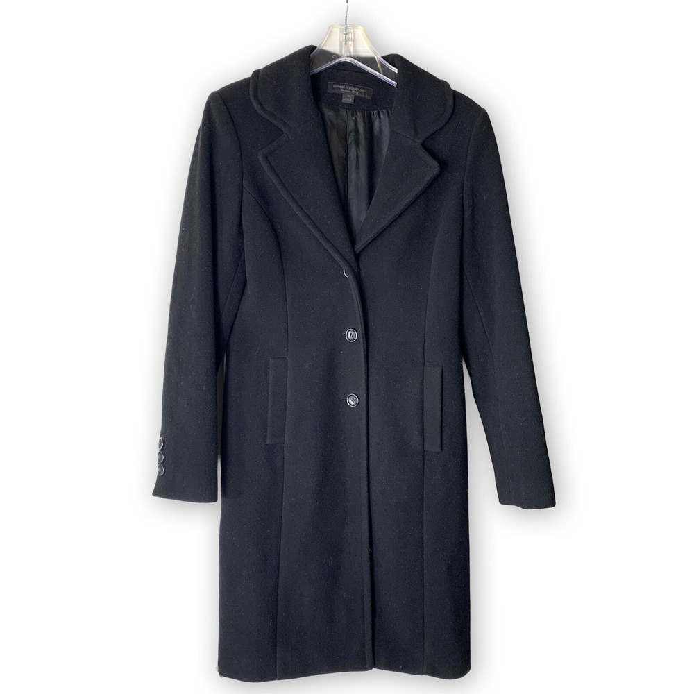 Express Design Studio Cashmere Wool Blend Coat Black Classic Long Womens M FLAWS